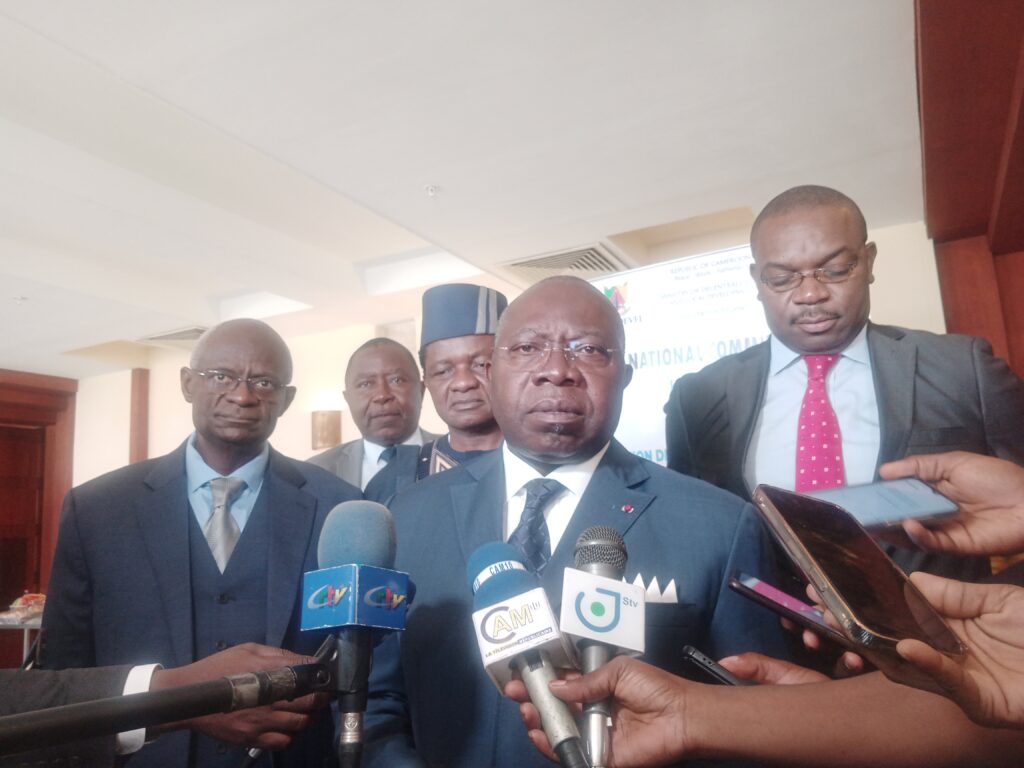 November 9th 2023, Georges Elanga Obam grants interview at Hilton Hotel during validation of report on local finance for the period 2015-2020